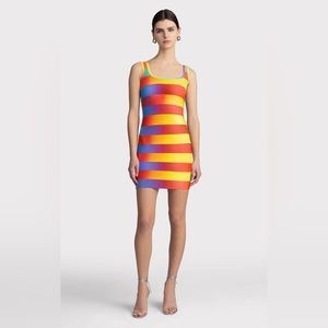 HERVE LEGER PARIS RAINBOW BANDAGE SCOOP TANK MINI DRESS